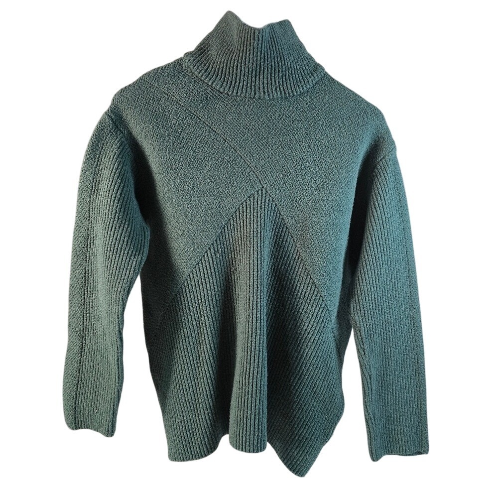 Talbots Womens Green Mixed Ribbed Knit Turtleneck Sweater Sz Medium Long Sleeve‎